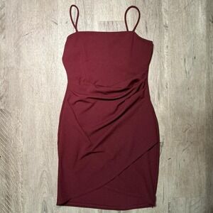 Burgundy mini dress with ruched detail